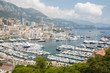 Monaco, Monte Carlo. The harbour in Monaco, port Hercules with yachts. Top view