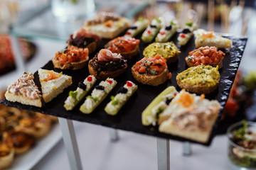 Decorative plate with food on it. Celebration day.