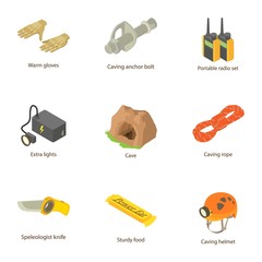 Poster - Excavation icons set. Isometric set of 9 excavation vector icons for web isolated on white background