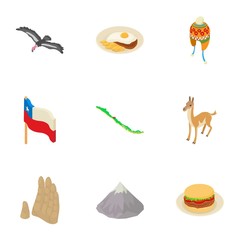 Poster - Continent icons set. Isometric set of 9 continent vector icons for web isolated on white background