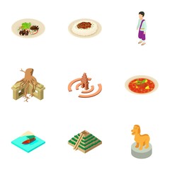 Poster - Island history icons set. Isometric set of 9 island history vector icons for web isolated on white background