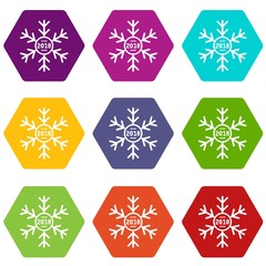 Wall Mural - Snowflake icons 9 set coloful isolated on white for web
