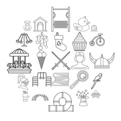 Poster - Time kid icons set. Outline set of 25 time kid vector icons for web isolated on white background
