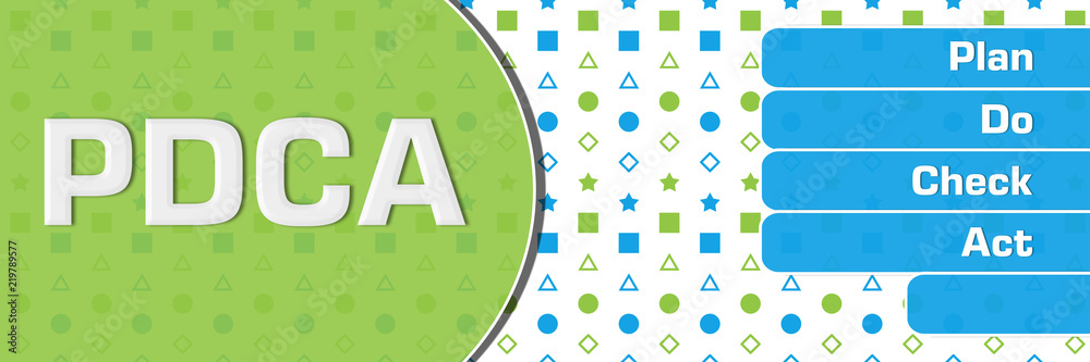 PDCA - Plan Do Check Act Green Blue Basic Shapes Text Horizontal Stock ...