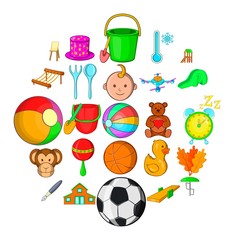 Poster - Plaything icons set. Cartoon set of 25 plaything vector icons for web isolated on white background