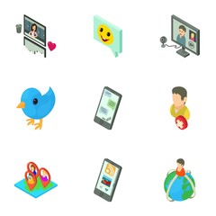 Poster - Global communication icons set. Isometric set of 9 global communication vector icons for web isolated on white background