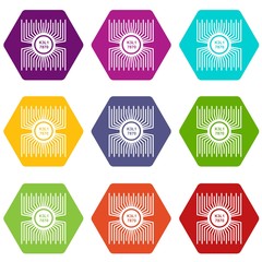 Poster - Microprocessor icons 9 set coloful isolated on white for web