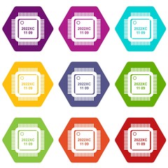 Poster - System microchip icons 9 set coloful isolated on white for web
