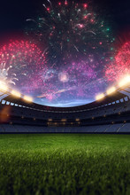 Stadium Night Without People Fireworks 3D Rendering