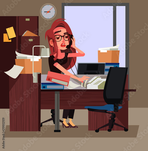 Vector Of A Exhausted Cartoon Businesswoman Running On A