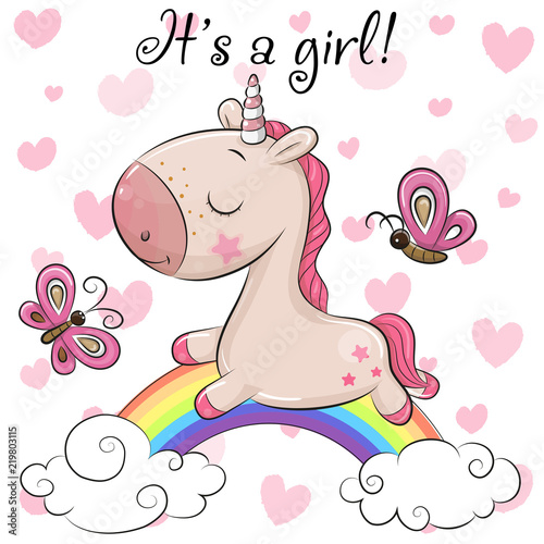 Baby Shower Greeting Card With Unicorn Girl Buy This Stock Vector