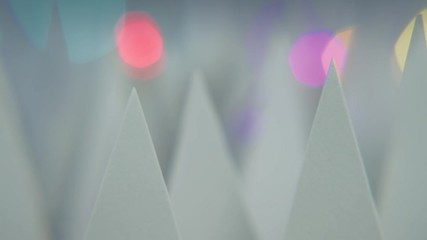 Poster - Glowing geometric abstract background with colorful defocused lights. 4K resolution trucking shot.