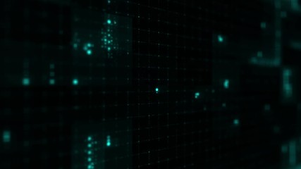 Fototapete - 3d render abstract background with glow dots. Straight lines made of dots with random radius. Digital loopable background.
