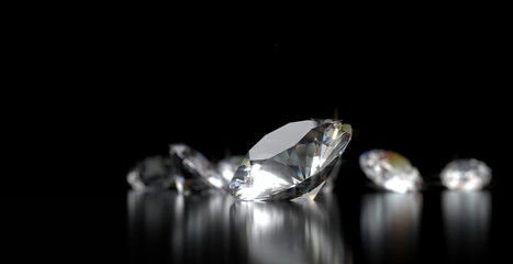 Poster - Realistic diamonds on black background, 3D illustration.