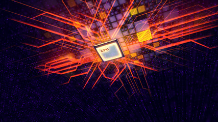 Poster - flying cpu conveys orange power rays