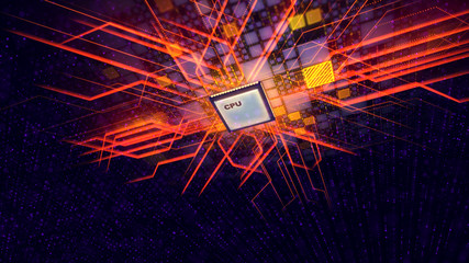 Poster - shimmering micro cpu looks like clot of power