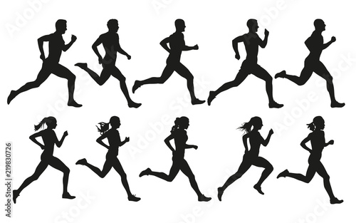 Fotografía Run. Running men and women, vector set of isolated silhouettes