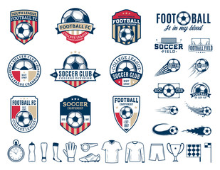 Set of vector football (soccer) club logo and  icons