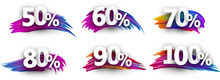 Discount Tags With Percent And Colorful Brush Strokes.