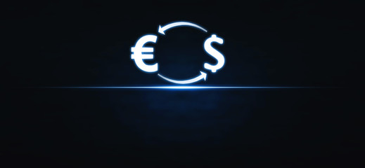 Wall Mural - Euro and Dollar currency on a blue light. Concept of exchange