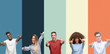 Group of people over vintage colors background approving doing positive gesture with hand, thumbs up smiling and happy for success. Looking at the camera, winner gesture.