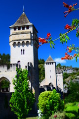 The medieval Pont Valentre crossing the Lot River in Cahors, France