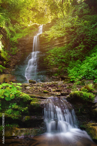Vibrant Calm Landscape Background Beautiful Stream Waterfall In