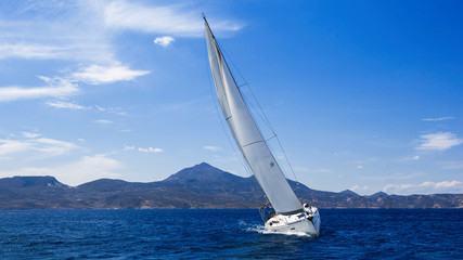 Fototapete - Sailfish sailing on the Sea near the coast of Greece.