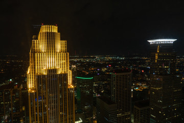 Aerial City Night Skyscrapers