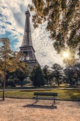 autumn in paris near eiffel tower viewed from the champ de mars