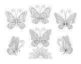 Fototapeta Motyle - black and white ornamental  butterfies for adult coloring