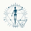 © JEGAS RA - Mystery, witchcraft, occult and alchemy tattoo sign. Mystical vintage gothic geometry thin lines symbol with silhouette of a human skeleton
