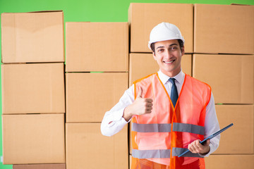 Man contractor working in box delivery relocation service