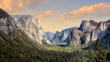 Beautiful View Of Yosemite National Park At Sunset In California