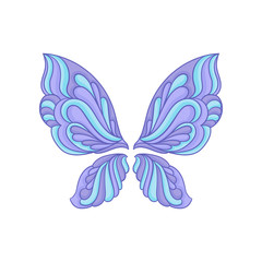 Wall Mural - Beautiful butterfly wings with purple-blue pattern. Flat vector element for mobile app, t-shirt print or poster.