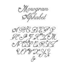 Wall Mural - Vector Calligraphy Alphabet. Exclusive Floral Letters. Decorative handwritten brush font for: Wedding Monogram, Logo, Invitation. Wedding floral font isolated on white background