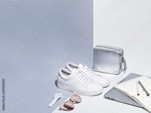 Fotografie, Obraz Composition of woman accessories with laptop.