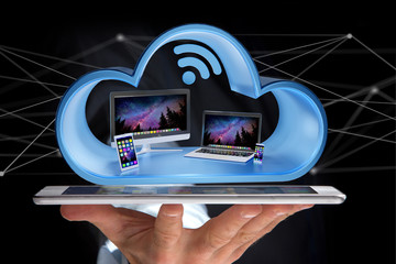 Poster - devices like smartphone, tablet or computer displayed in a cloud- 3d render