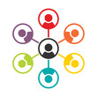 Simple, flat, colorful social (people) networking icon. Team icon. Isolated on white