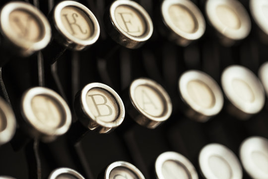 Detail of the keyboard of a typewriter old black