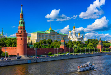 Wall Mural - Moscow Kremlin, Kremlin Embankment and Moscow River in Moscow, Russia. Architecture and landmark of Moscow