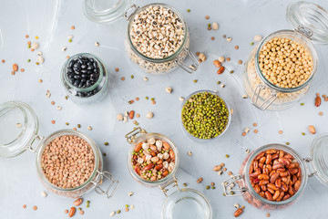 Wall Mural - Assortment of vegan protein source food, legumes, lentils, chickpeas, beans