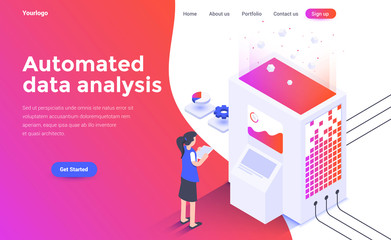 Poster - flat color modern isometric concept illustration - automated data analysis