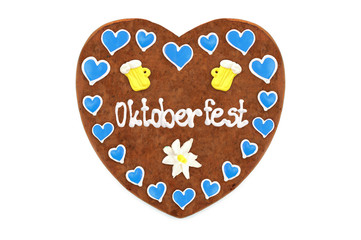 Wall Mural - Oktoberfest Gingerbread heart (engl. October festival Munich) with white isolated background (Germany).