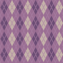 Seamless Knitted Pattern With Rhombuses. Argyle Print In Purple Colors. Checkered Background. Vector Illustration