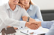 © Pixel-Shot - Man shaking hands with real estate agent in office