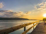 Fototapeta Pomosty - Germany, Landing stage at silent water of lake constance summer sunset