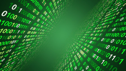 Fototapete - 01 or binary data on the computer screen isolated on green background, 3d illustration