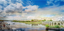 Panoramic Colorful Landscape With Shannonbridge On A River Shannon, Ireland.