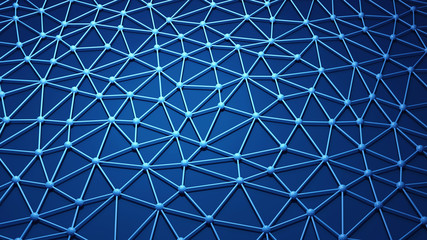 Poster - digital data and network connection triangle lines and spheres in technology concept on blue backgro